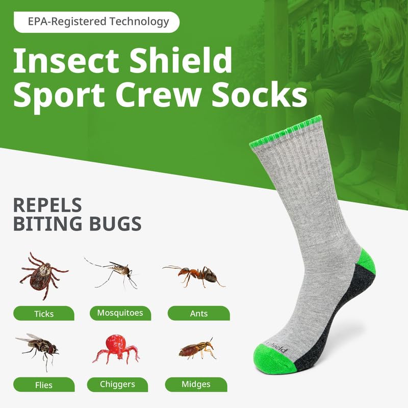 Insect Shield Sport Crew Sock, Stretchy and Comfortable Crew Socks with Padding and Tick Protection - Image 3